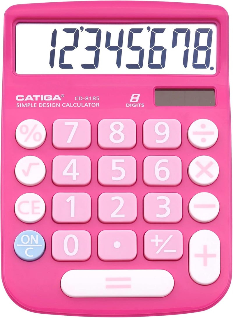 CATIGA Desktop Calculator 8 Digit with Solar Power and Easy to Read LCD Display, Big Buttons, for Home, Office, School, Class and Business, 4 Function Small Basic Calculators for Desk, CD-8185 - Image 1